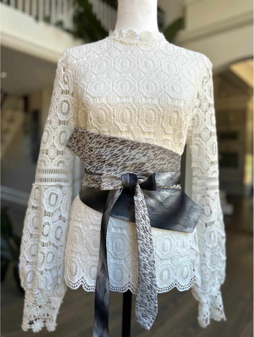 Upcycled  Obi Wrap Belt | Corset Waist Belt | OOAK | OS | Gray Goddess